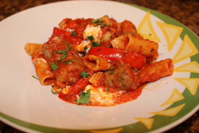 Rigatoni with sausage and peppers