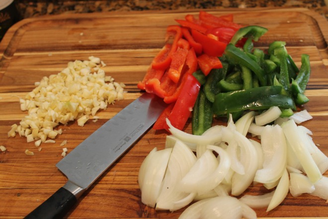 Prepping for Shrimp in Garlic Sauce with Bell Peppers 