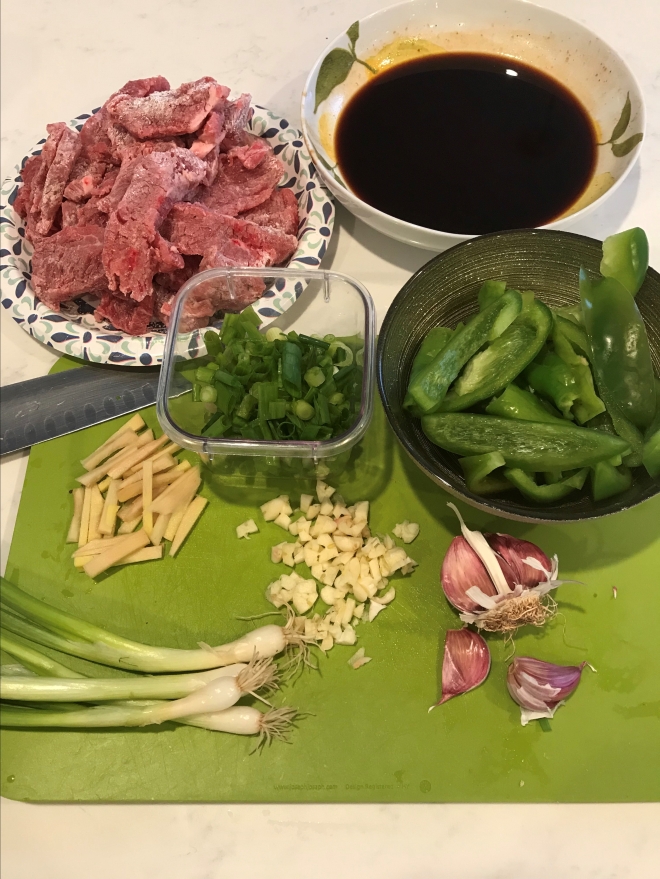 Mise-en-place for Mongolian Beef