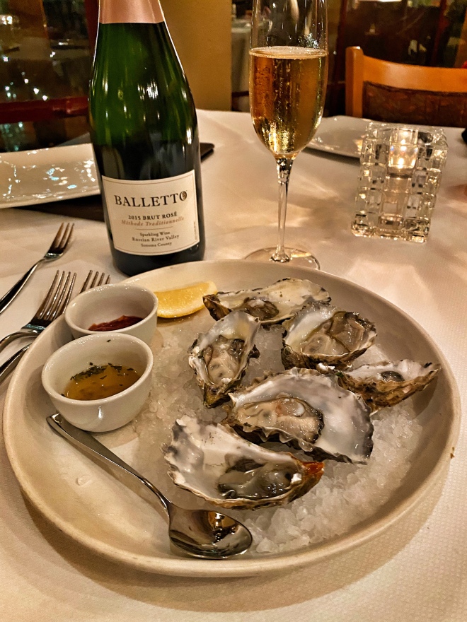 Fresh oysters paired with a 2015 Russian River Valley Brut Rose 